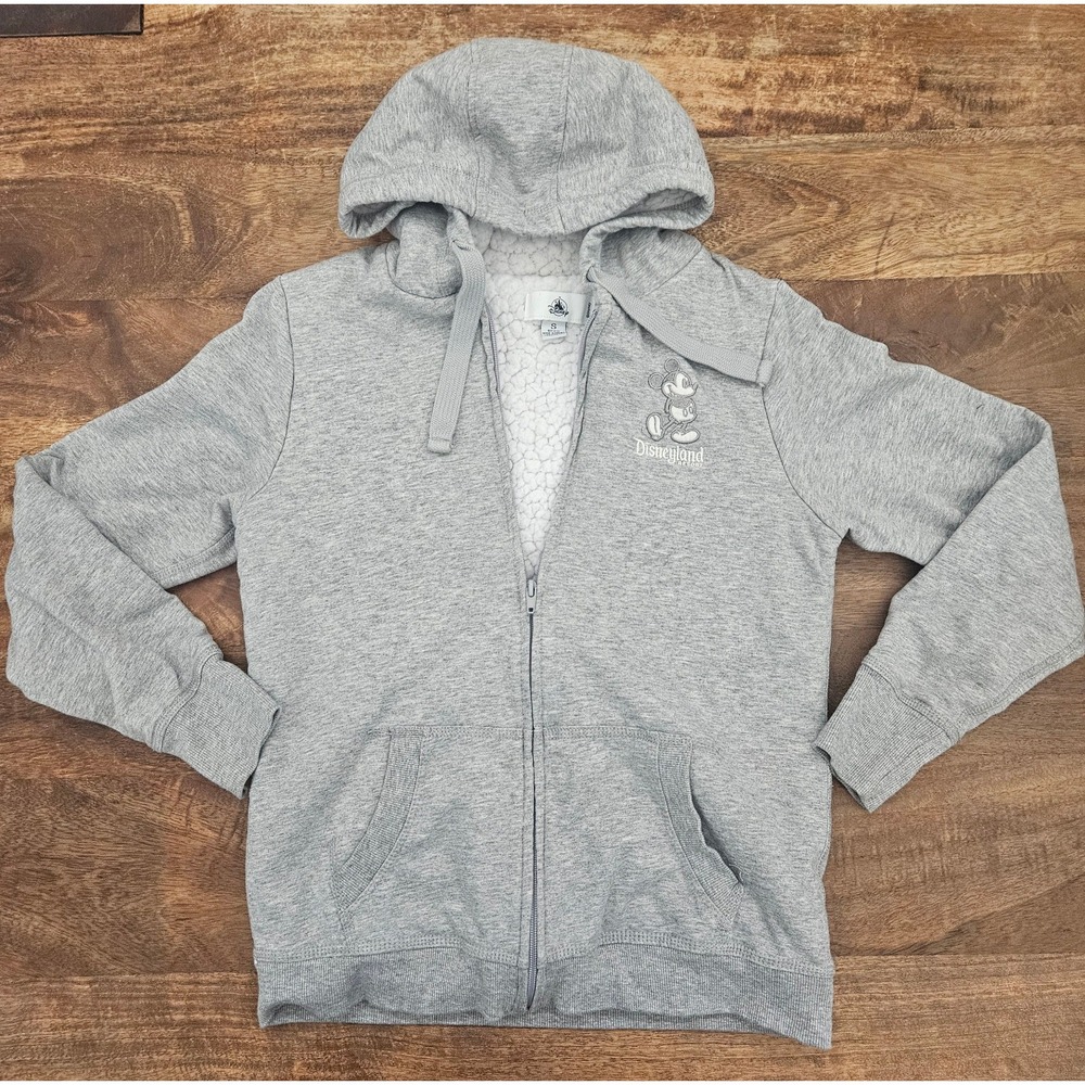 Disneyland Resort Hoodie Sweater Small Zip Sherpa Embroidered Grey Mickey Mouse